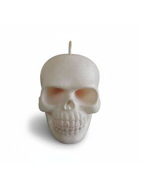 Skull-Shaped White Candle Decorative Halloween Decor Approx. 4 Inches Tall Glitt